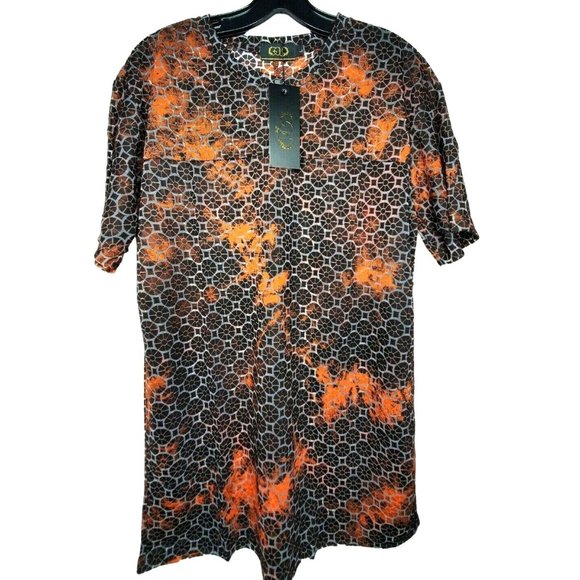 Gold Leaf Large Orange Rare Stylish See Through Design Breathable Slim Fit Shirt - Picture 1 of 12